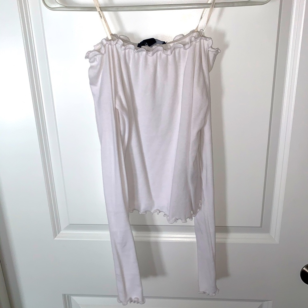 Off The Shoulder White Crop Long Sleeve Shirt